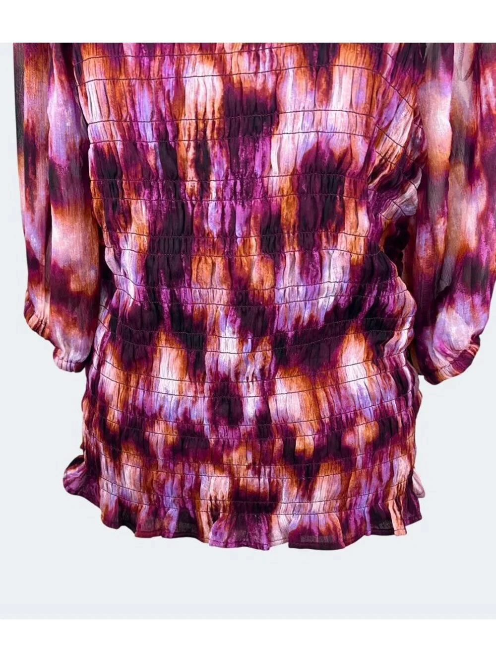 Old Navy Womens Tall Smocked Puff-Sleeve Top Tie-Dye Print L